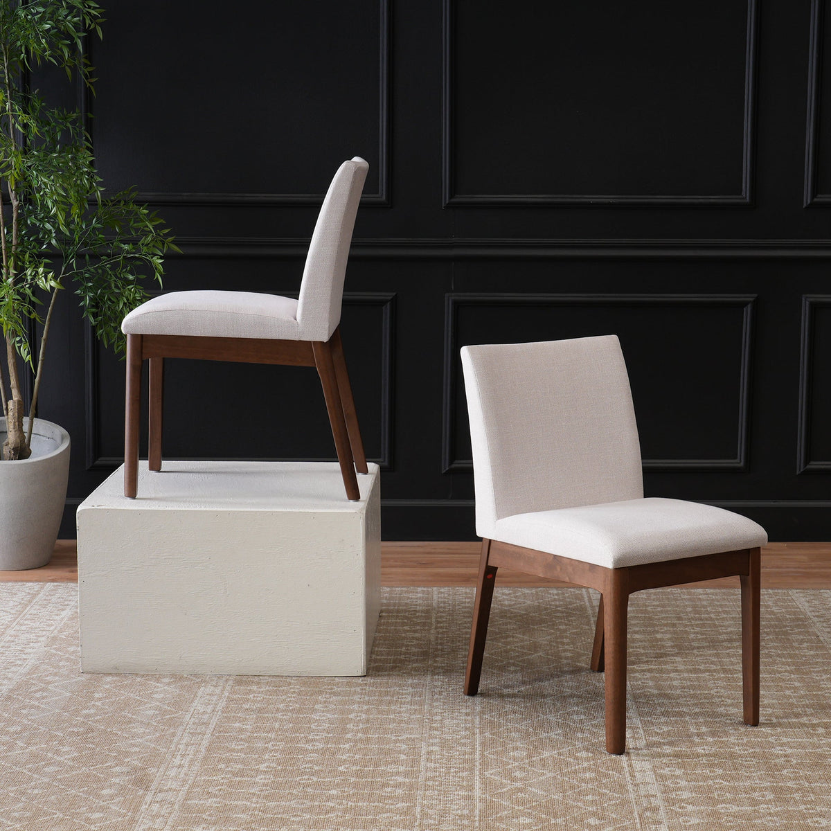 Set of 2 Contemporary Dining Chairs - Upholstered Seat and Backrest