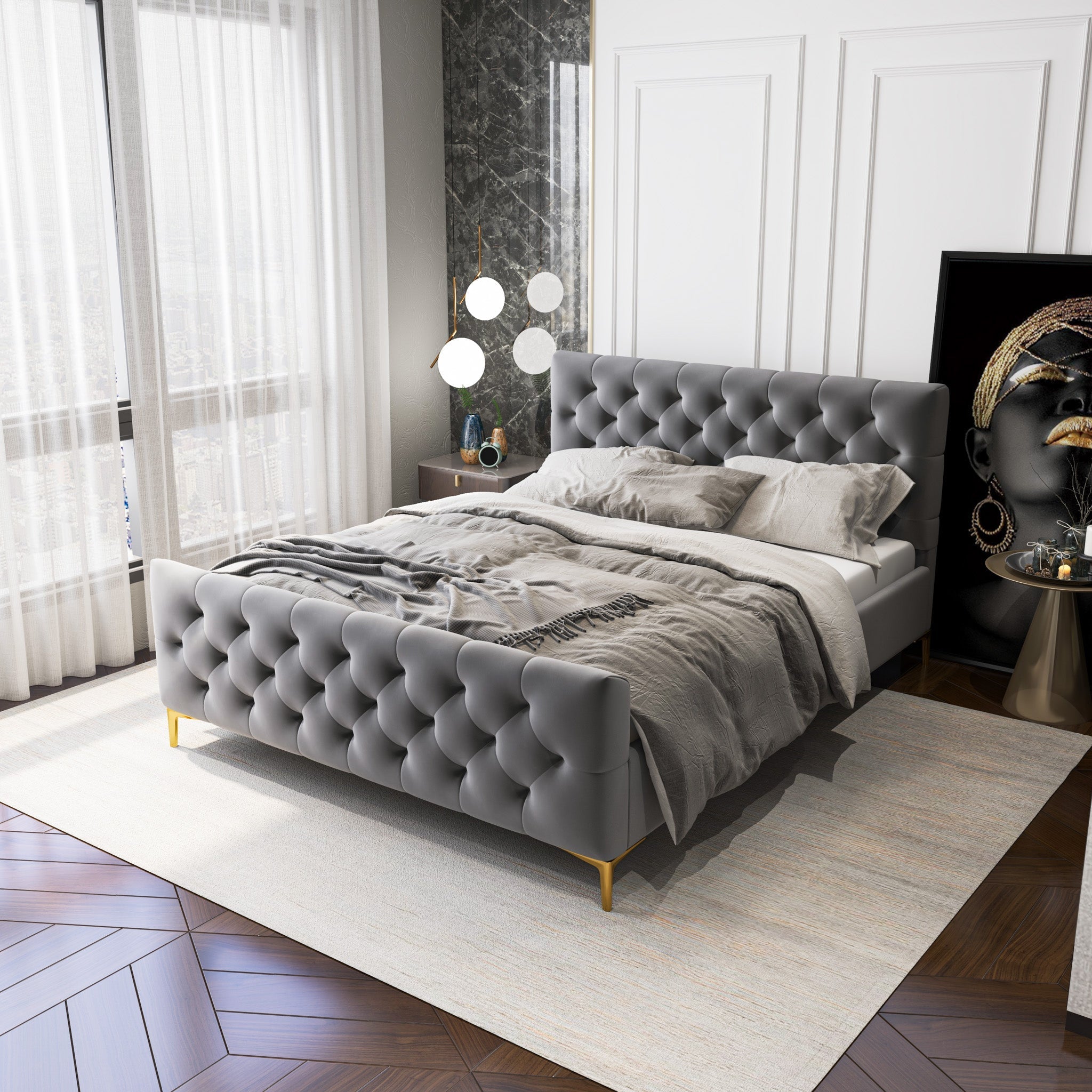 Bailey Dark Mid-Century Modern Platform Bed