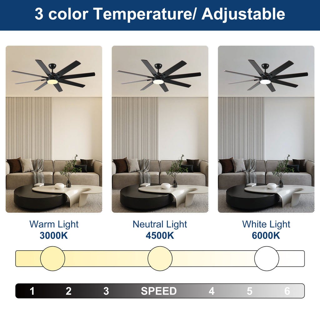72 Inch Large Ceiling Fan with Lights and Remote Control