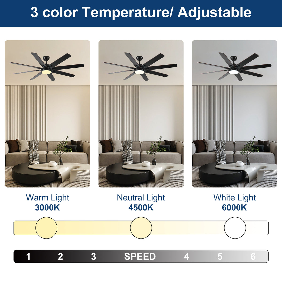 72 Inch Large Ceiling Fan with Lights and Remote Control