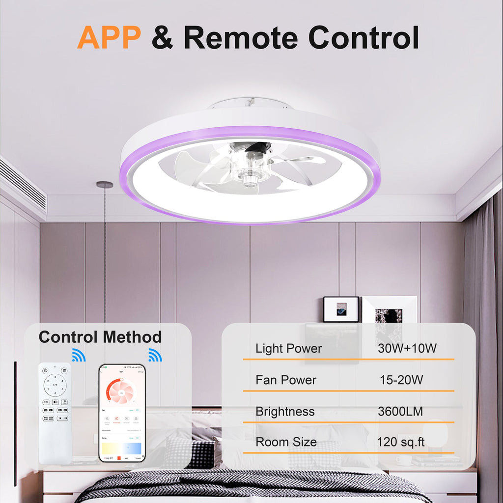 19.7" Modern RGB Ceiling Fan with Lights