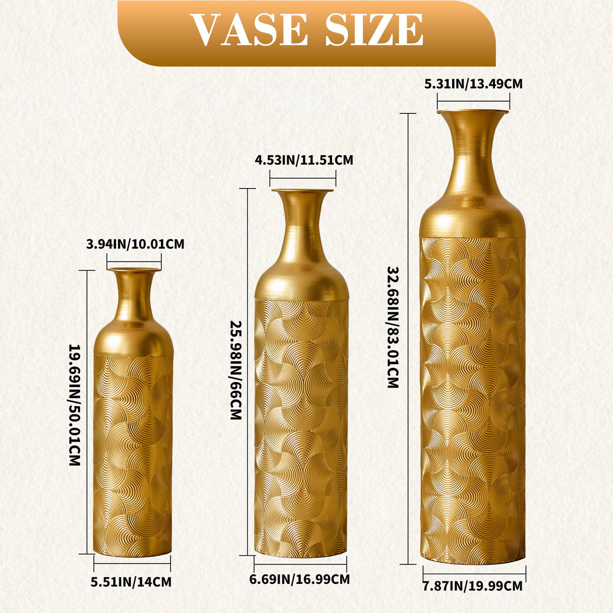 3 Pack Gold Metal Vases