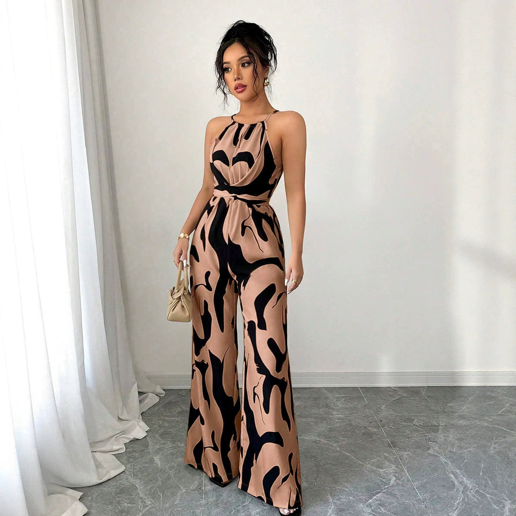 Cross-Border Foreign Trade Halter Neck Jumpsuit  Summer European And American Style Milk Pattern Tie-Up Halter Jumpsuit For Women