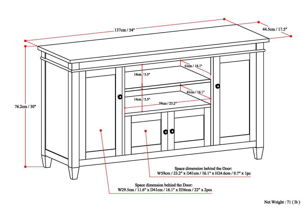 Carlton 54 Inch Wide Solid Wood TV Stand in Tobacco
