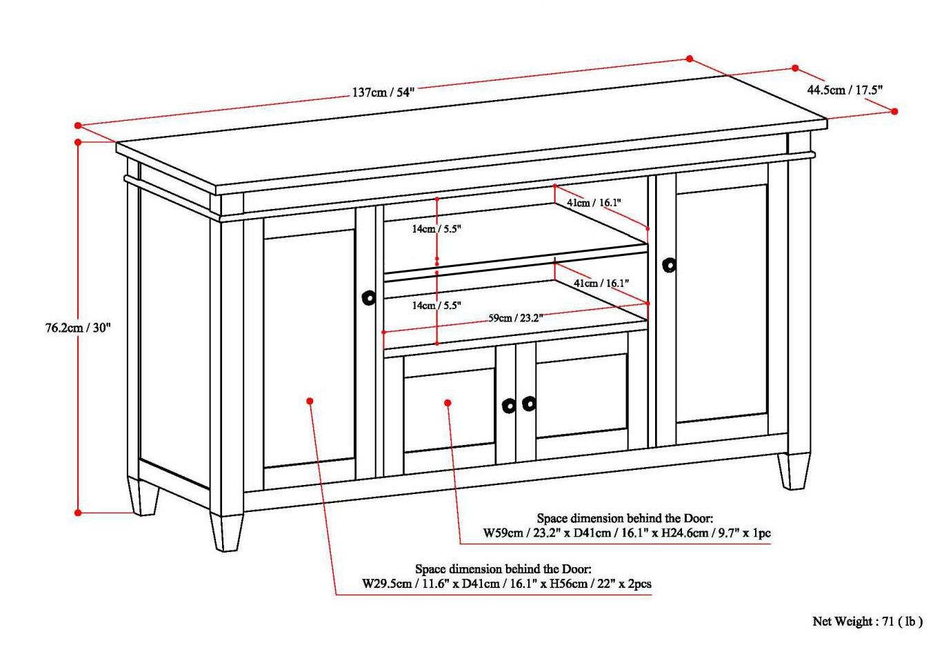Carlton 54 Inch Wide Solid Wood TV Stand in Tobacco