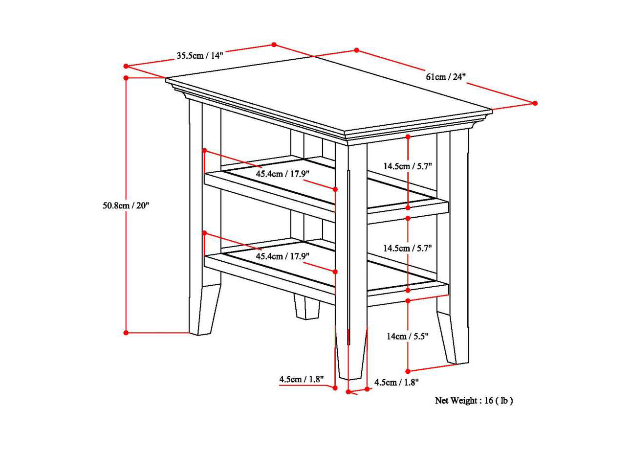 Acadian Solid Wood Narrow Side Table in Farmhouse