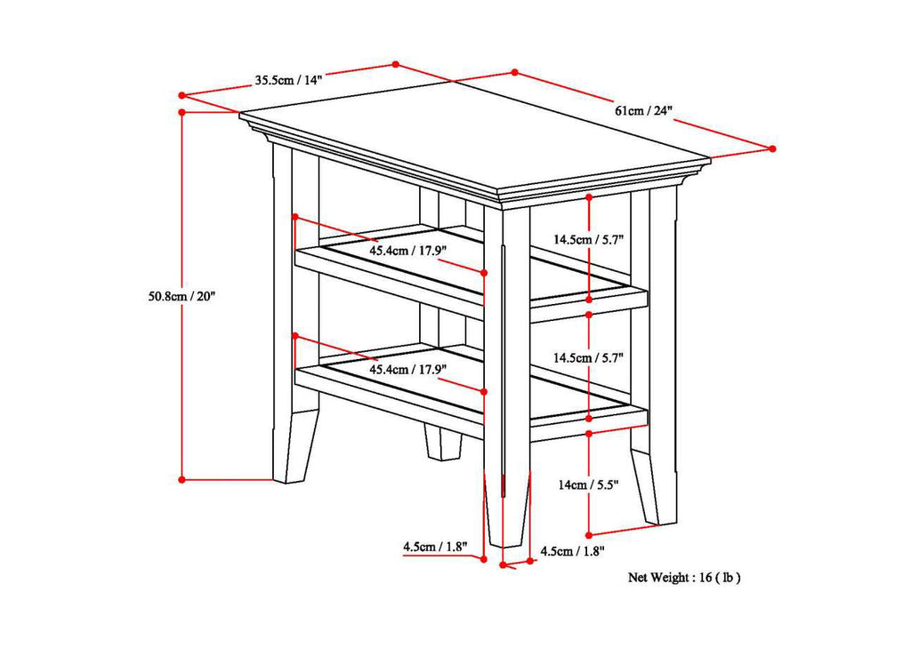 Acadian Solid Wood Narrow Side Table in Light Golden
