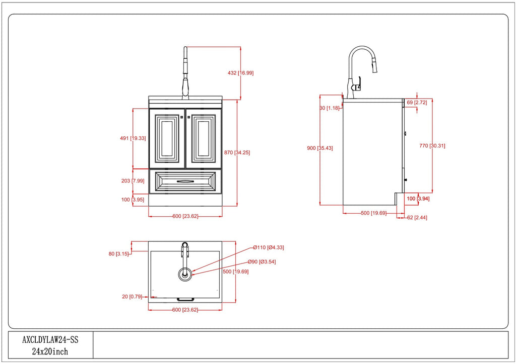 Lawrence 24" Laundry Cabinet with Faucet and Stainless Steel Sink