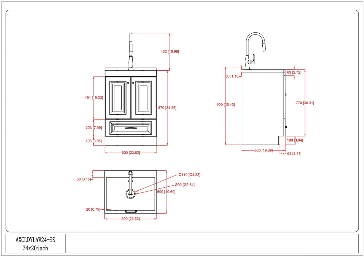 Lawrence 24" Laundry Cabinet with Faucet and Stainless Steel Sink