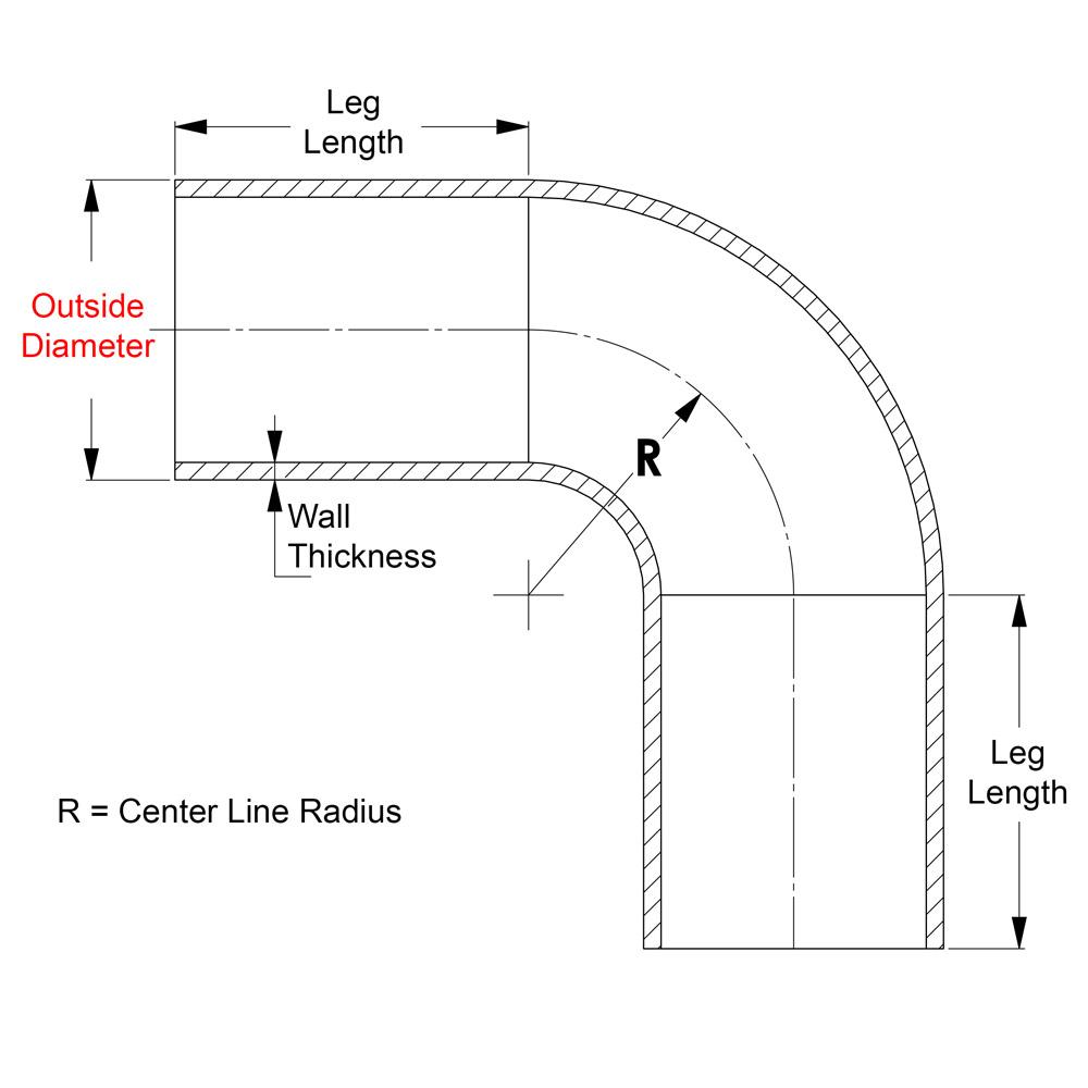 HPS Performance Products HPS 3-1/8" OD 90 Degree Bend 6061 Aluminum Elbow Pipe Tubing 16 Gauge w/ 5" CLR