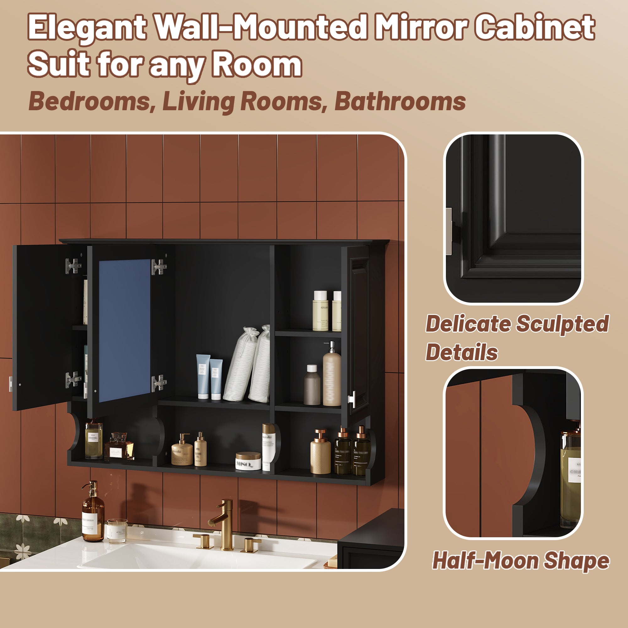 41 Inch Mirror Medicine Cabinet with Open Shelves