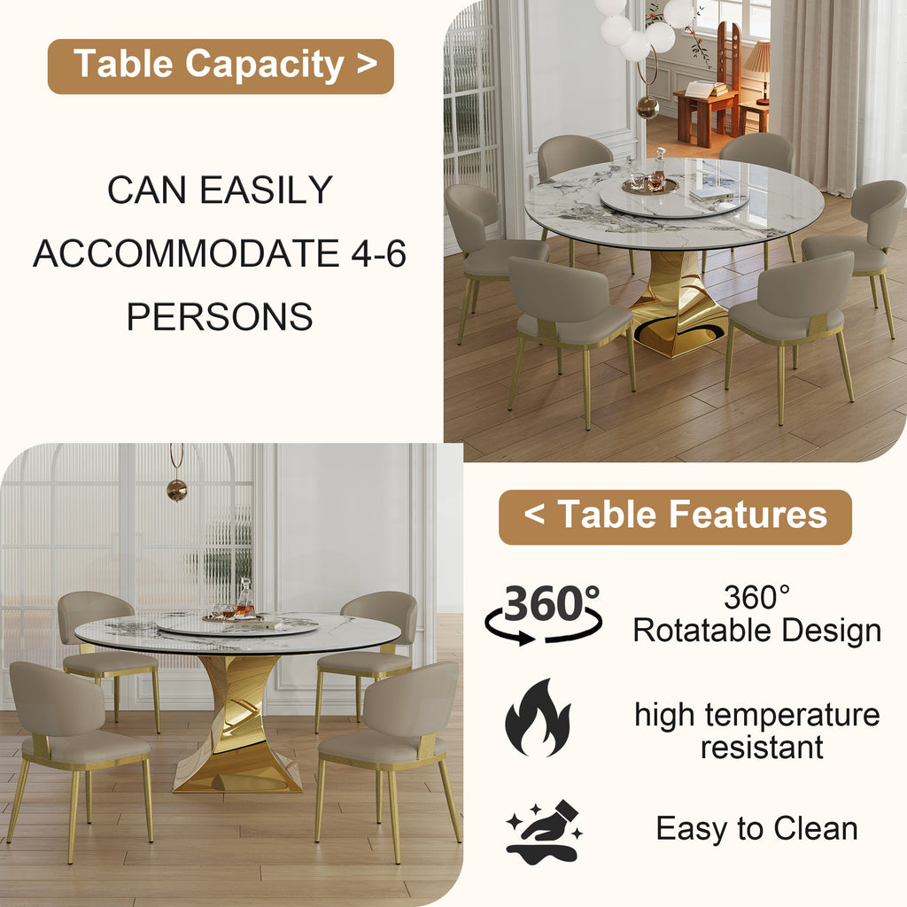 59" Round Sintered Stone Dining Table Set