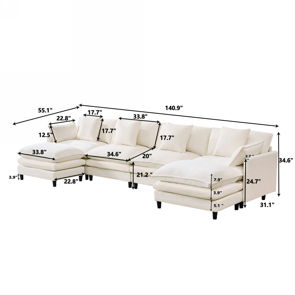 140.9-Inch U-Shaped Modular Sectional Sofa