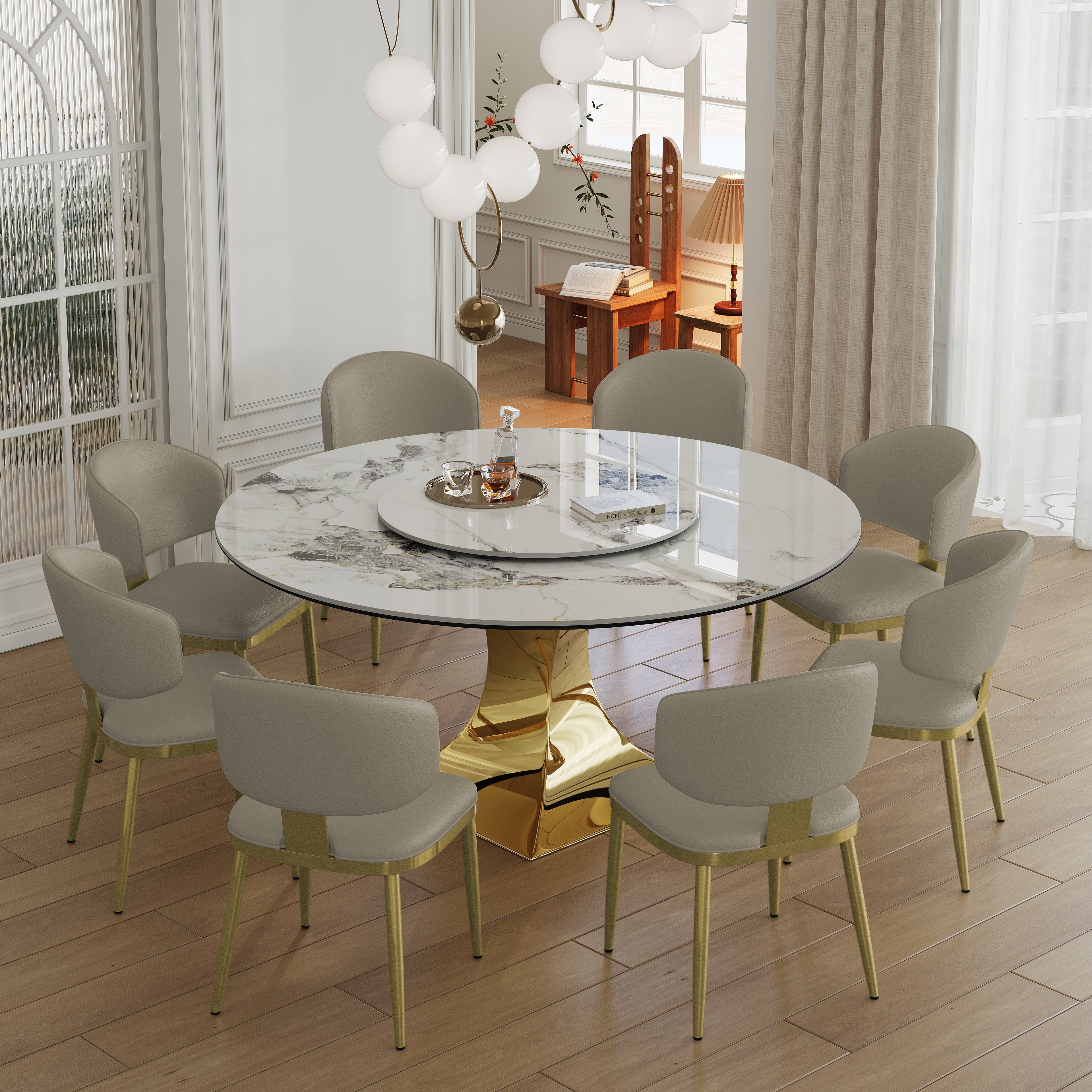 59" Round Sintered Stone Dining Table Set
