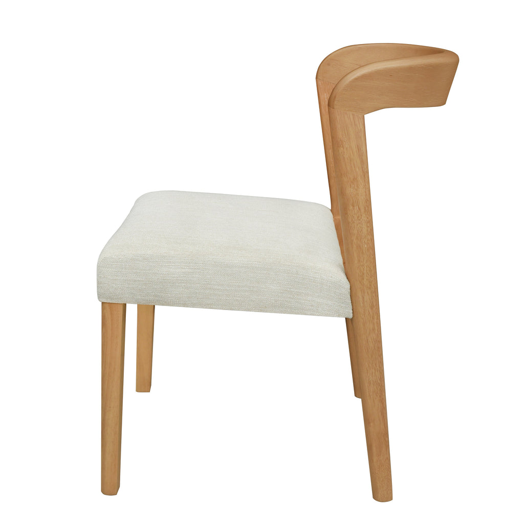 Solid Rubber Wood Dining Chairs (Natural Oak+Beige) - Set of 2
