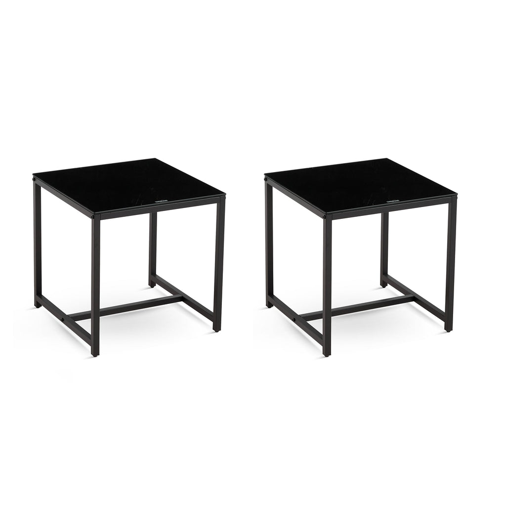 Black Glass Night Stand with Metal Legs
