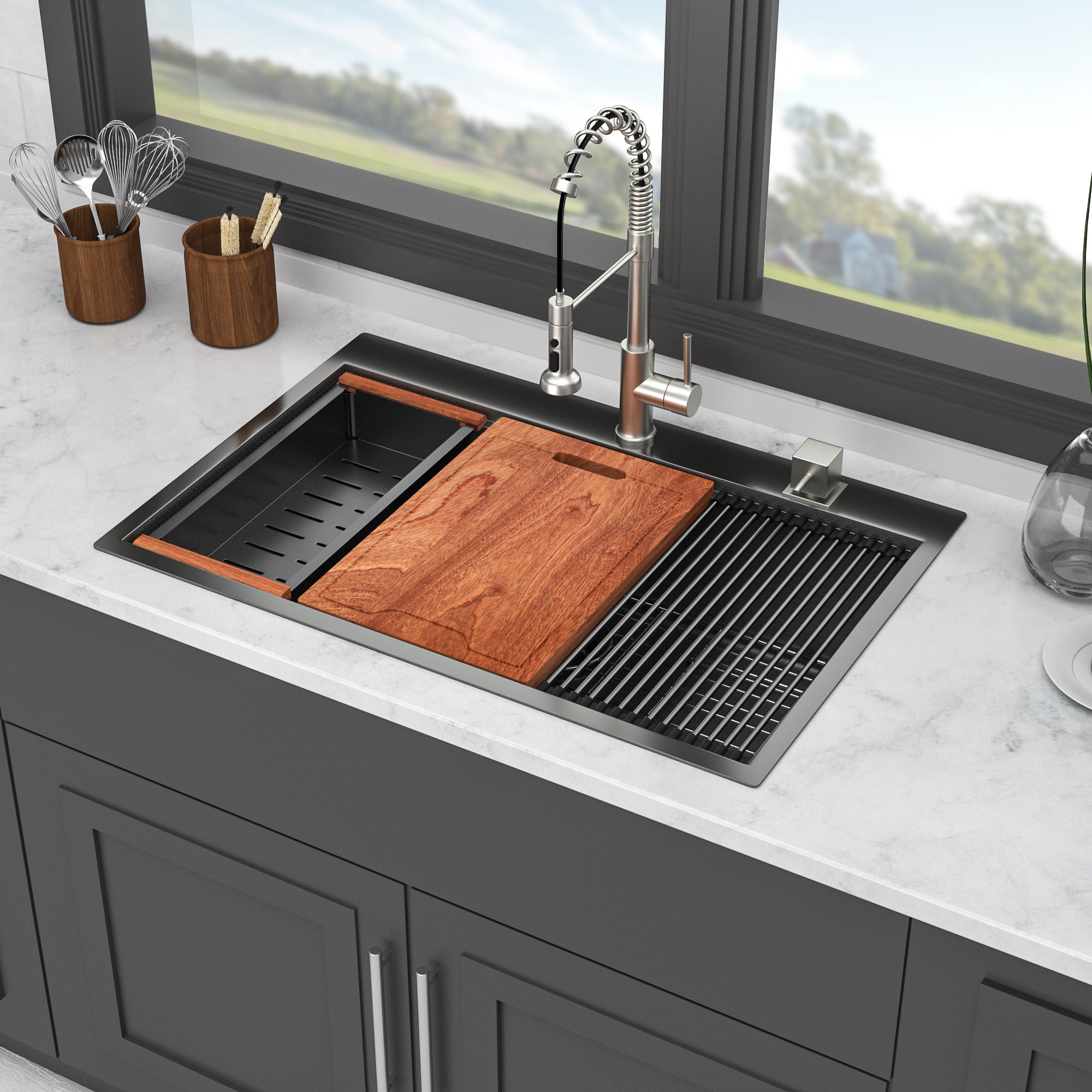 33" Drop In Kitchen Sink - Gunmetal Finish