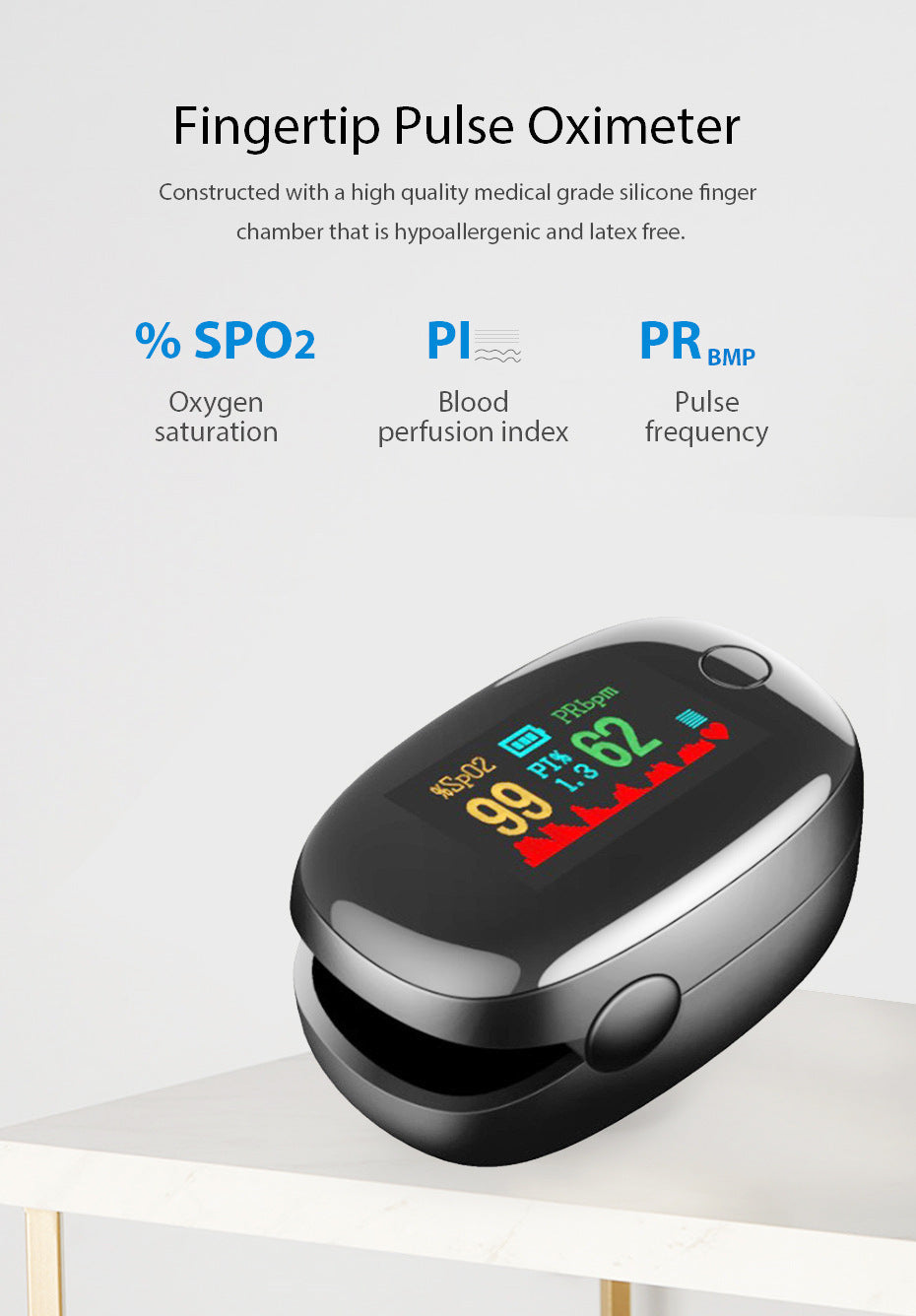 Fingertip Pulse Oximeter - OLED Display Blood Oxygen Saturation & Heart Rate Monitor With Perfusion Index