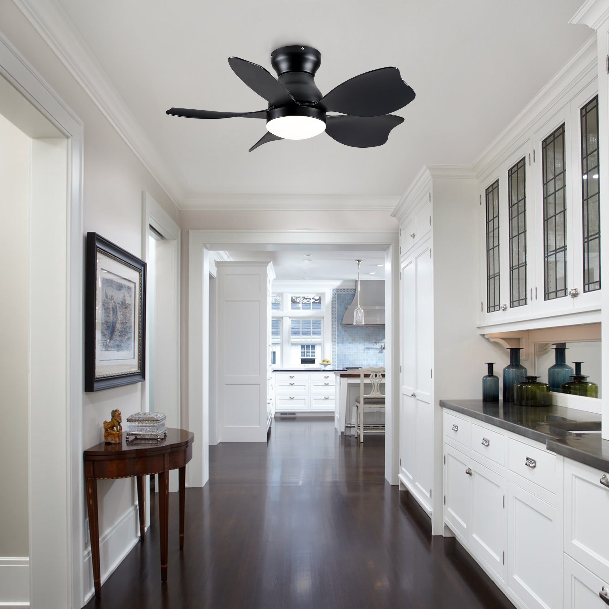 30" Small Kid's Low Profile Flush Mount Ceiling Fan Lighting