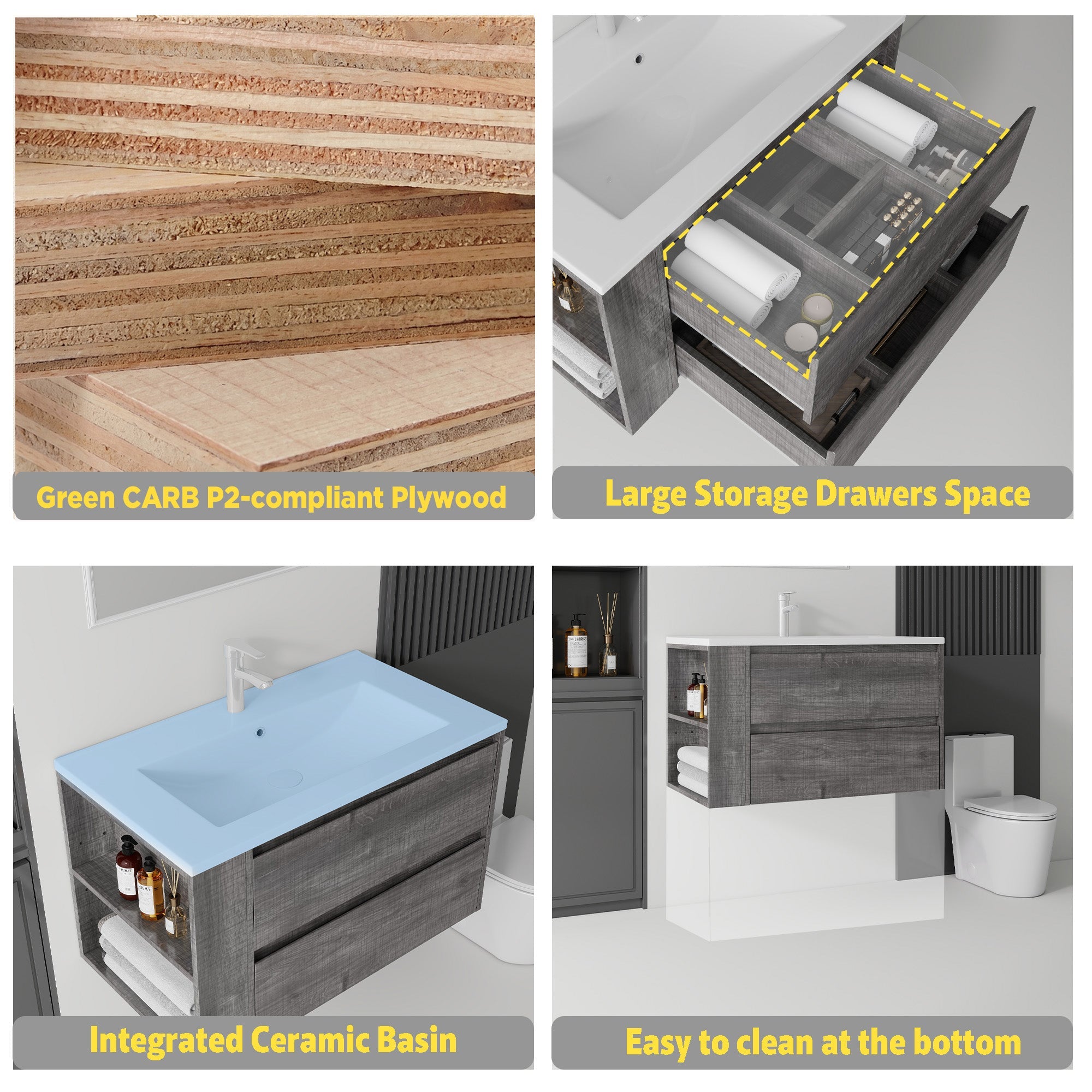 36 Inch Floating Bathroom Vanity with Sink