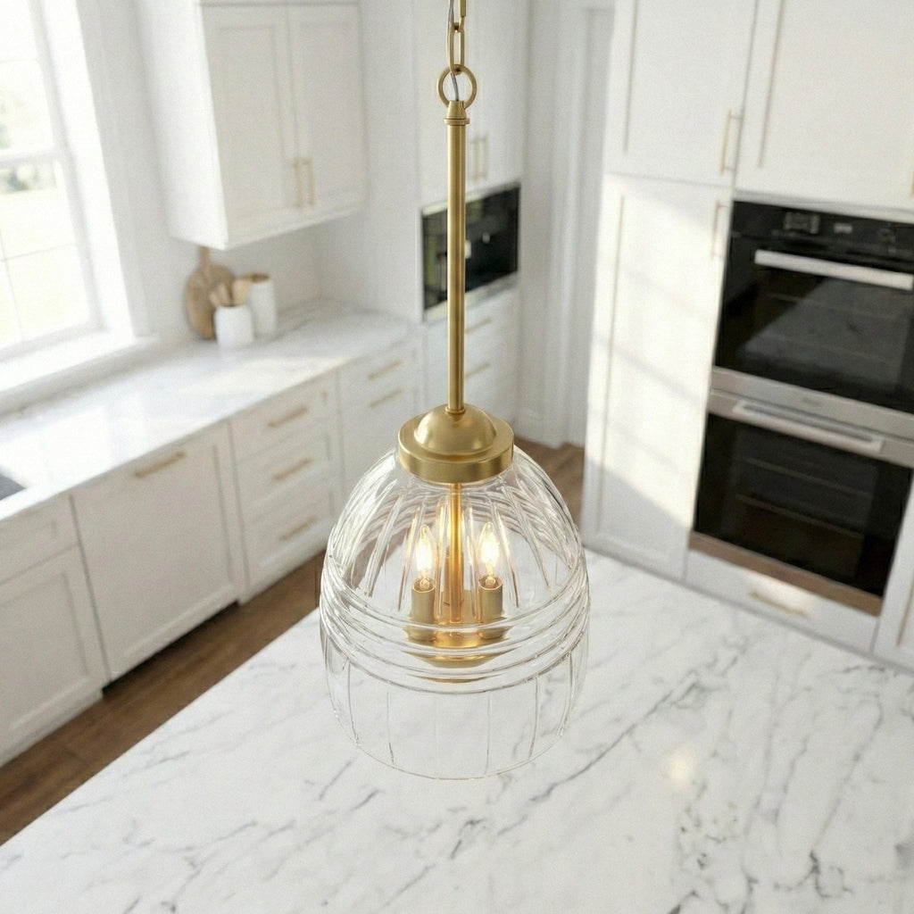 Ember Three Candle Lights Chain Pendant With Clear Glass - Satin