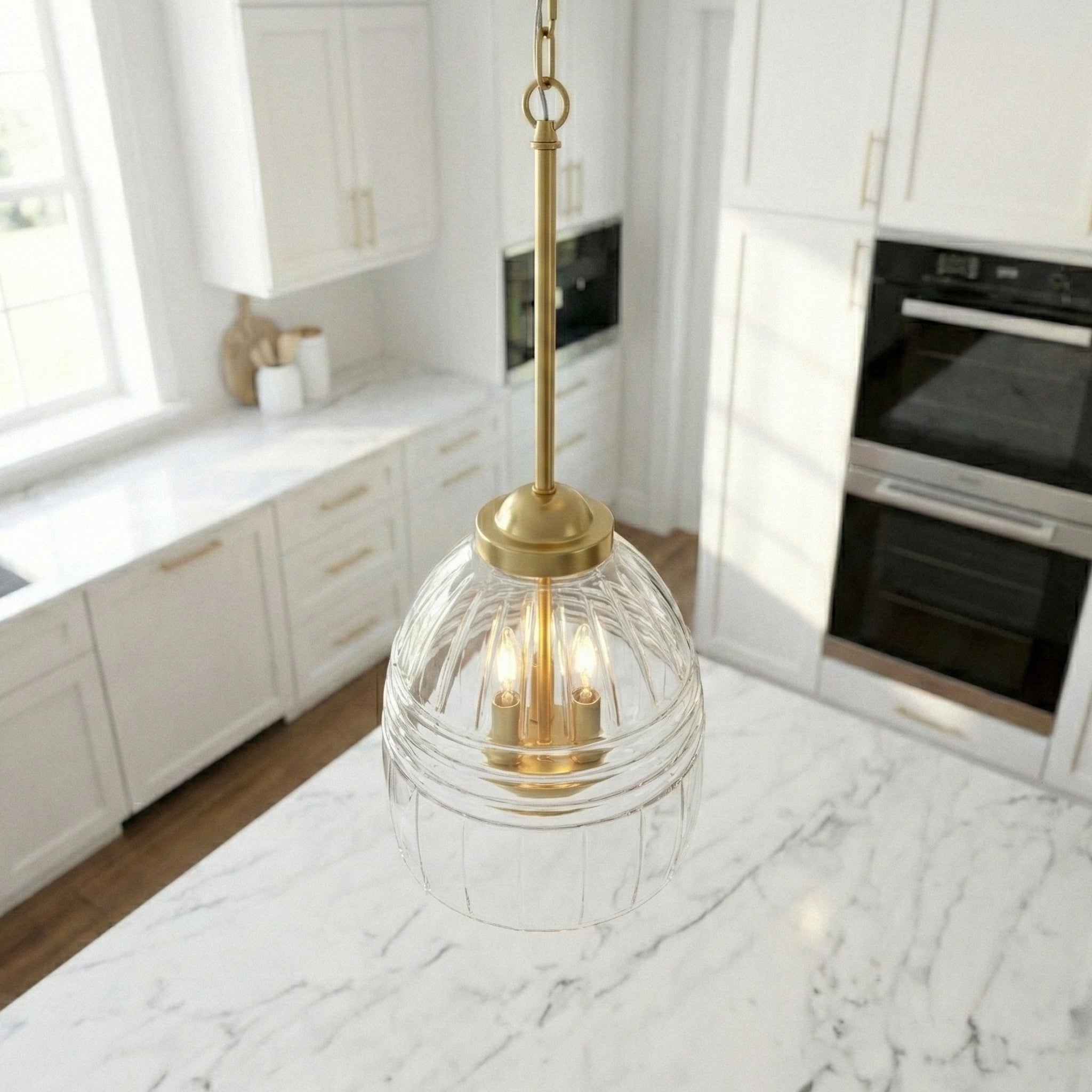 Ember Three Candle Lights Chain Pendant With Clear Glass - Satin