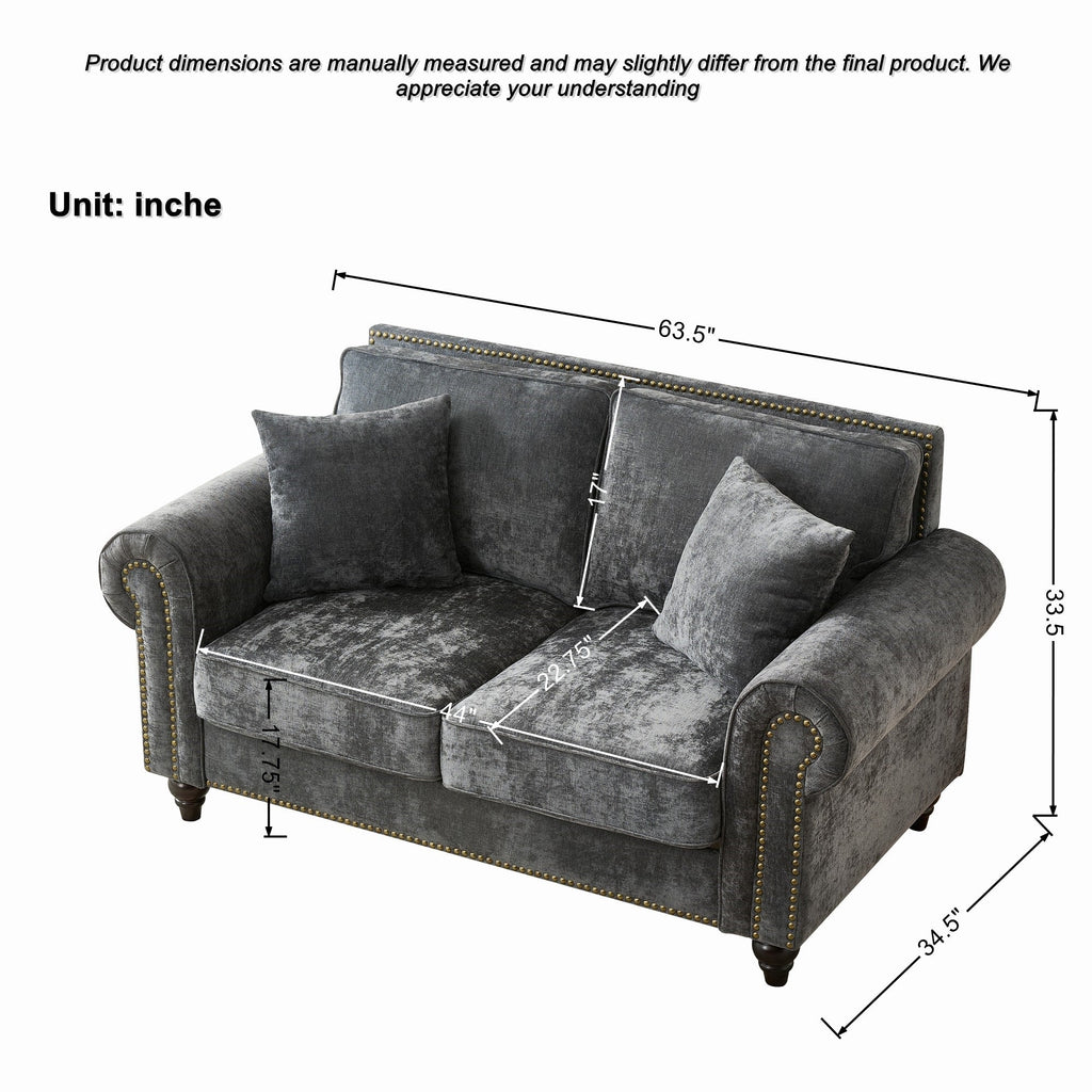 63" Modern 2-Seater Sofa with Rolled Arms