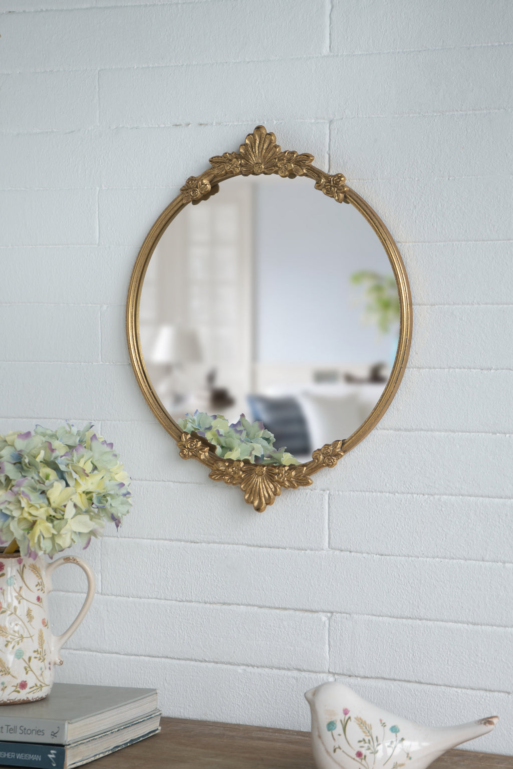 19x16 Round Mirror Tray with Gold Frame