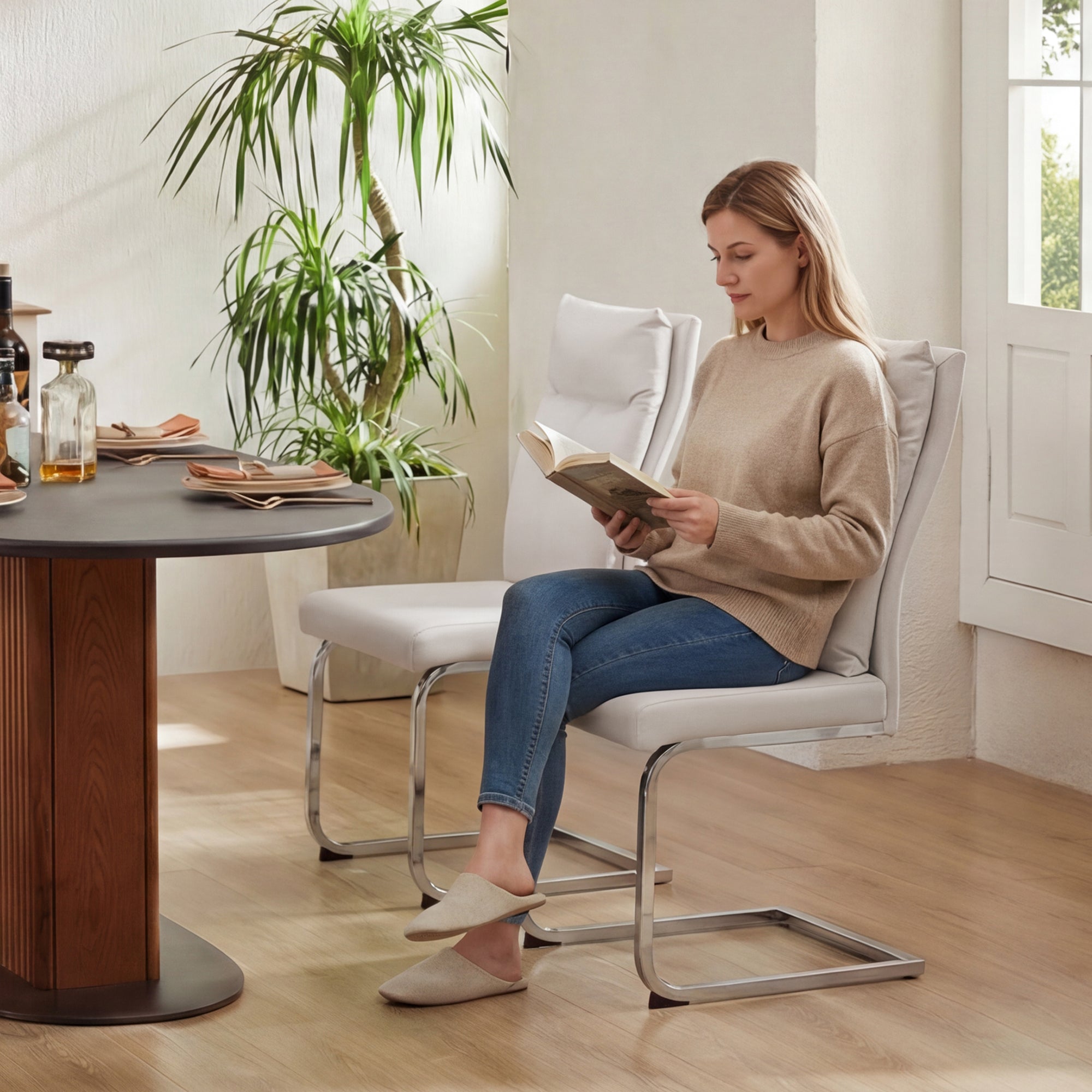 Modern Leather Imitation Dining Chair Set (2 Pieces)