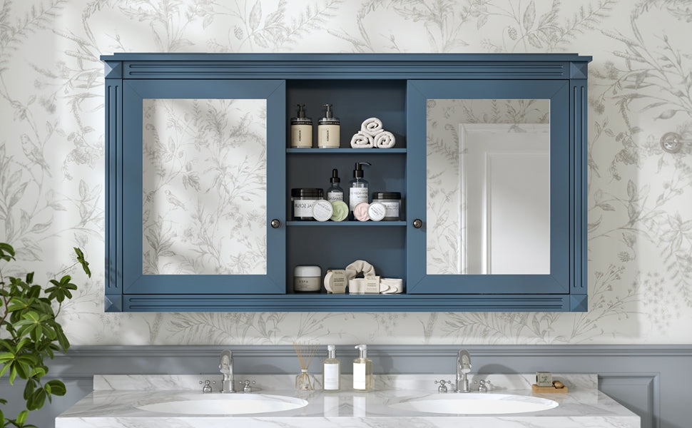 55 Inch Wall-Mount 2-in-1 Mirror Cabinet with Adjustable Shelves