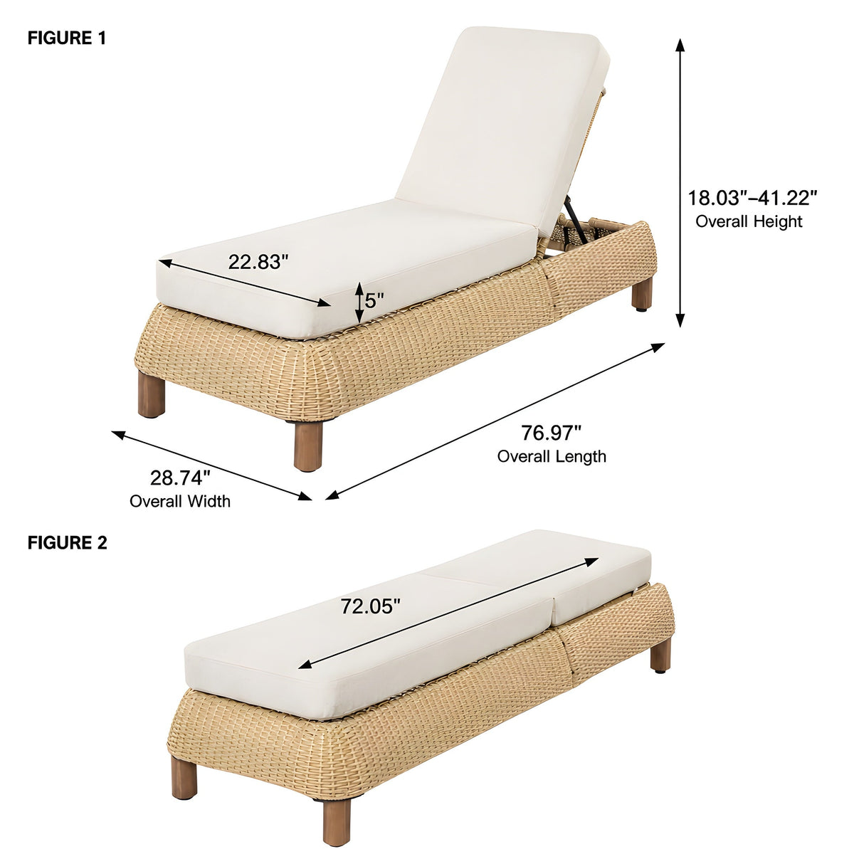 Adjustable Outdoor Wicker Chaise Lounge Chairs Set of 2
