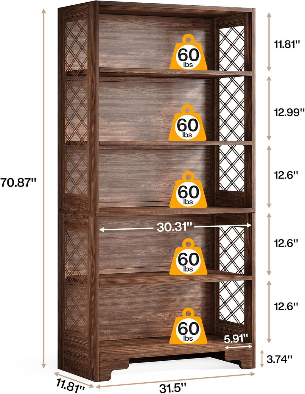 70.8" 6-Tier Vintage Bookcase