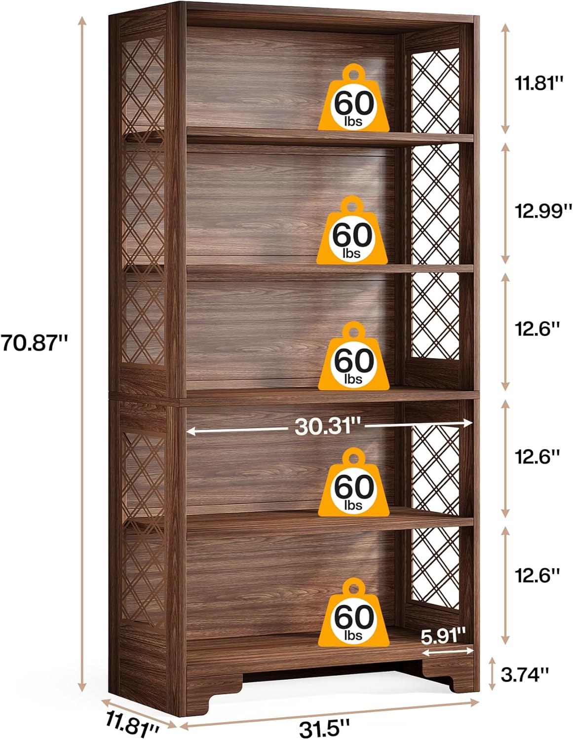 70.8" 6-Tier Vintage Bookcase