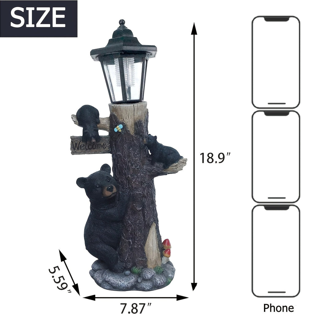 Black Bear Statue Welcome Sign with Solar Light
