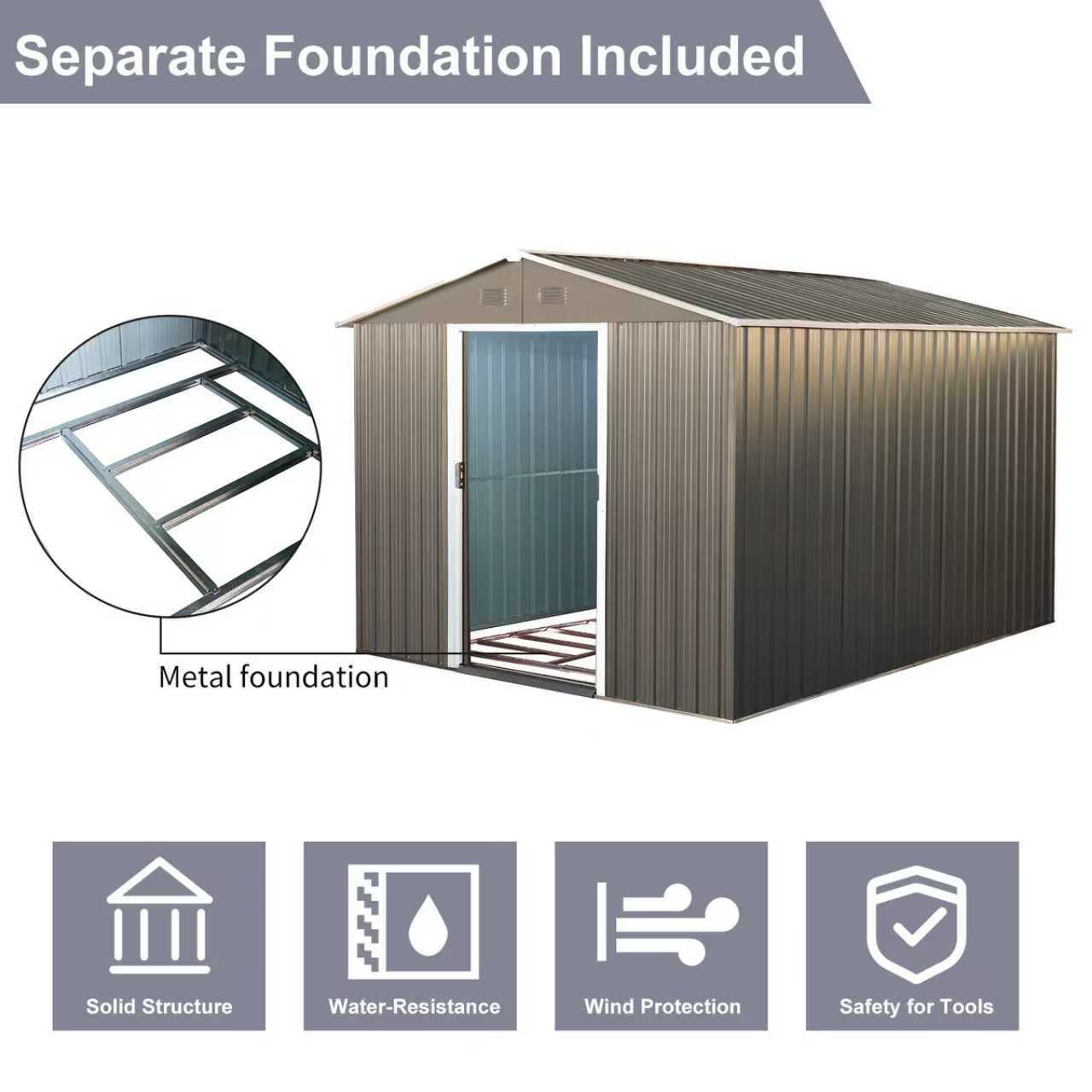 8x10ft Outdoor Metal Storage Shed