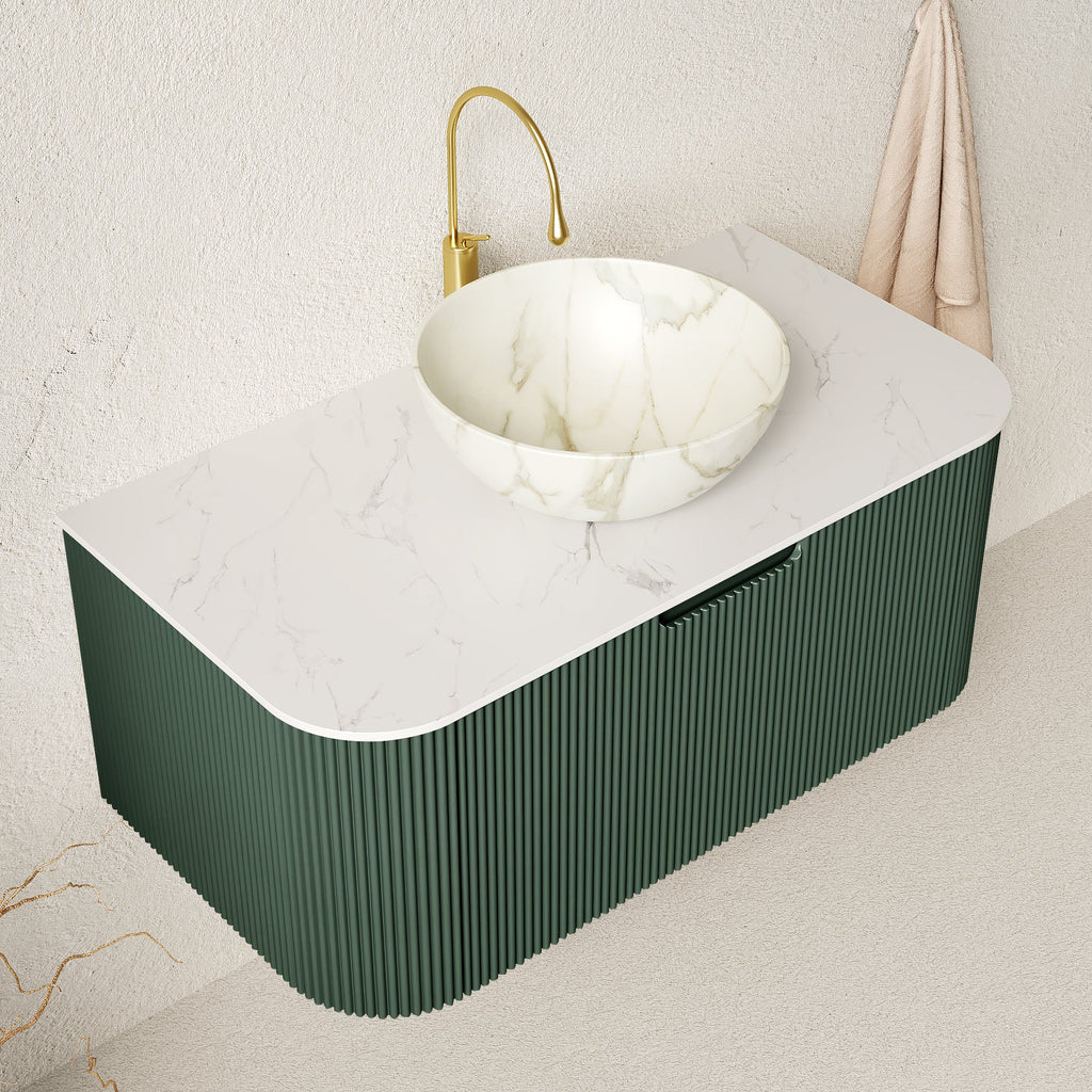 Dina 36" Bathroom Vanity & Sink, Floating Curved Edges