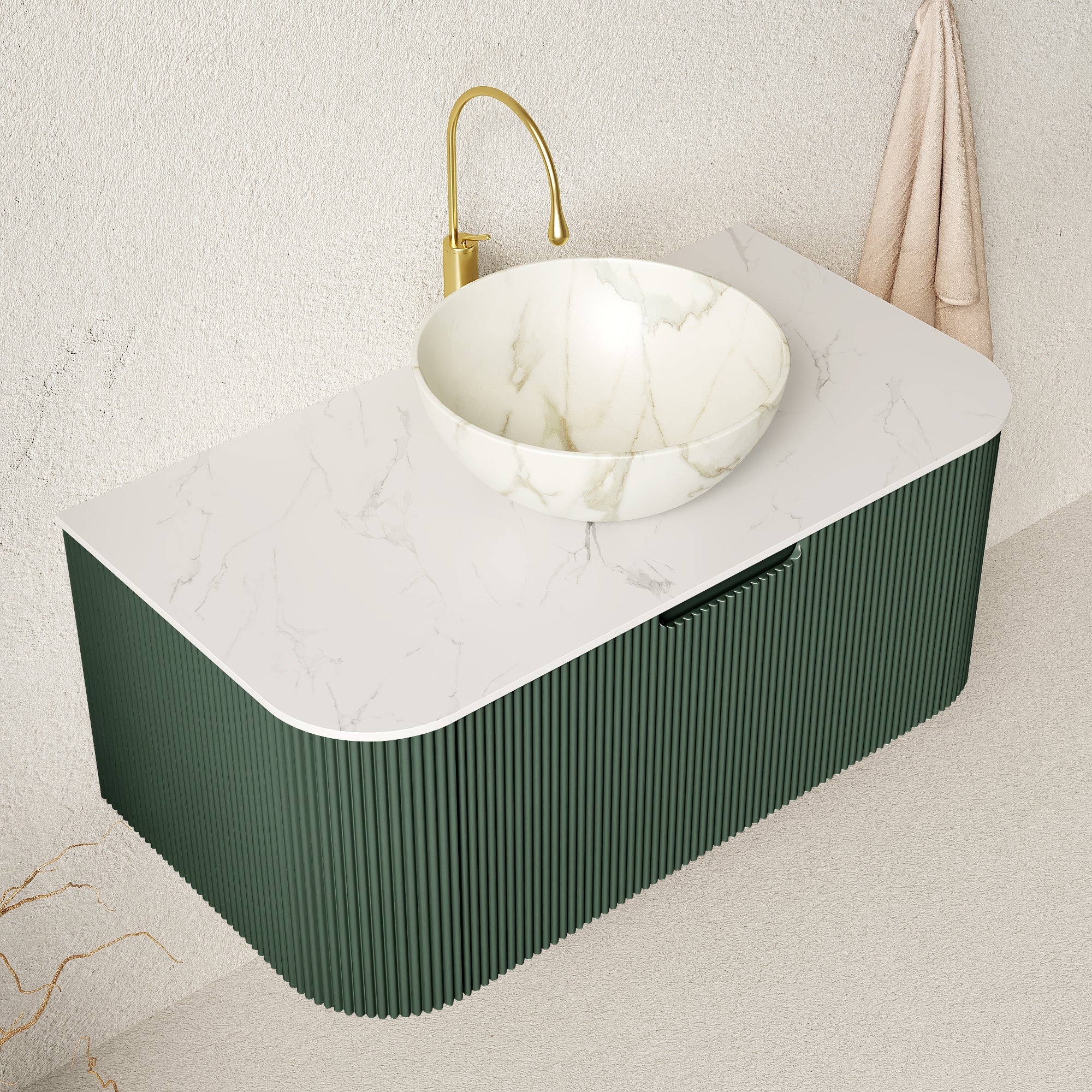 Dina 36" Bathroom Vanity & Sink, Floating Curved Edges