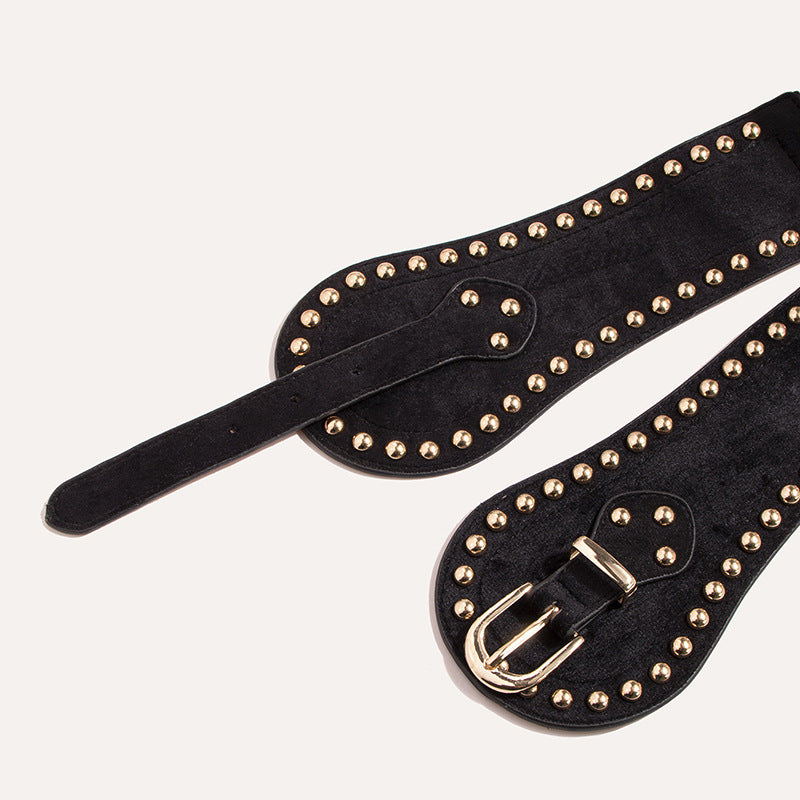 Women's Fashion Handsome Suede Rivet Elastic Wide Waist Seal Adjusting Western-style Elastic Belt