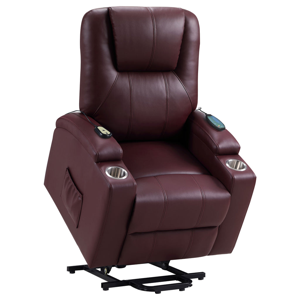 Macklin Wine Upholstered Power Lift Massage Recliner