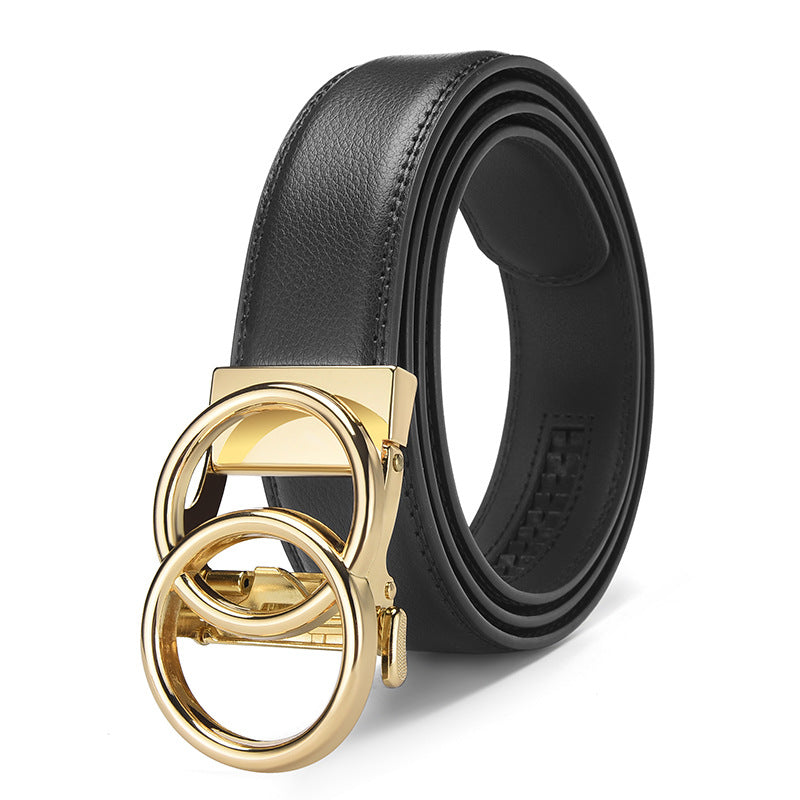 Automatic Buckle Real Leather 14-grain Belt Can Be Fixed  Simple Business Belt 3.5cm.