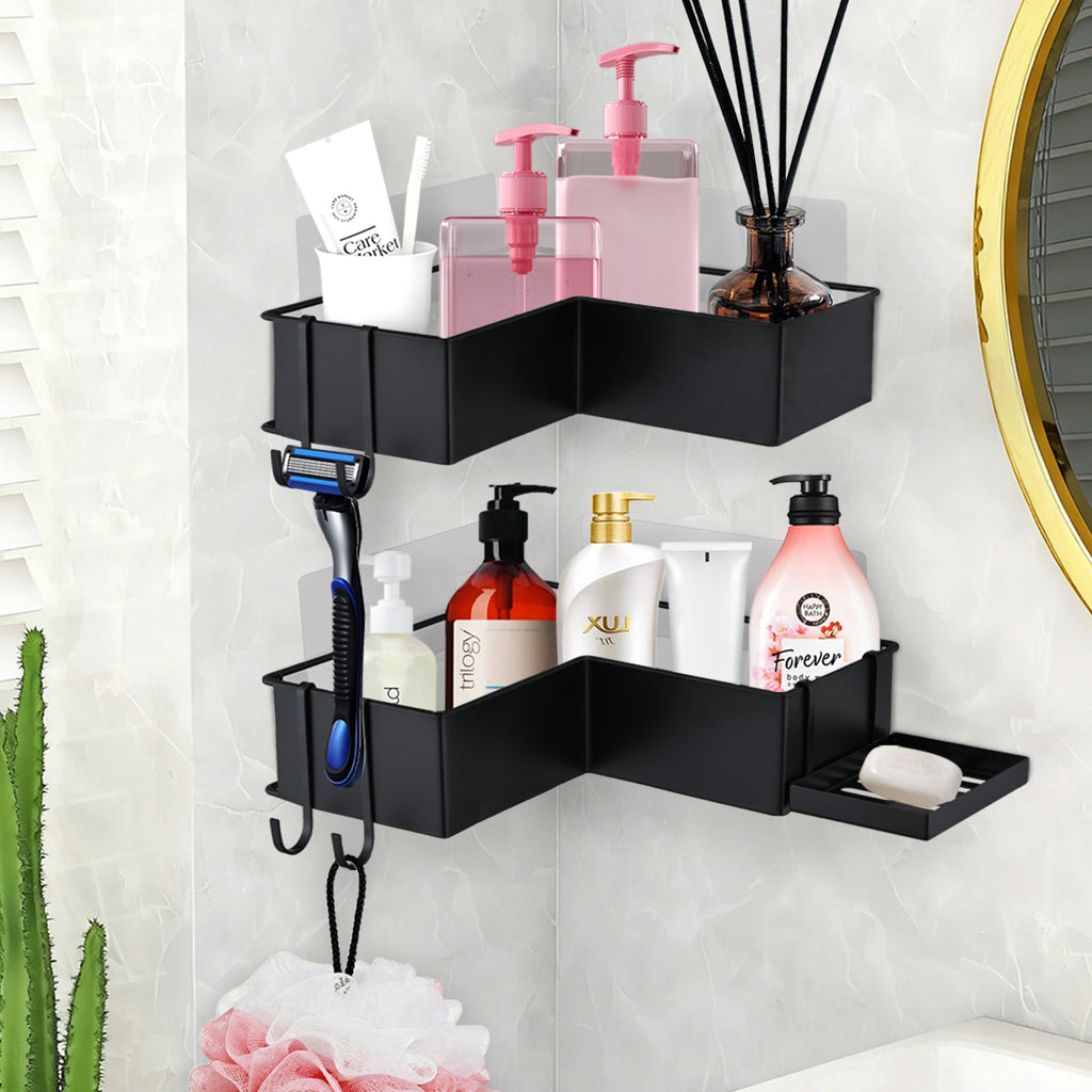 2-Pack Drill-Free Adhesive Corner Shower Caddy Organizer