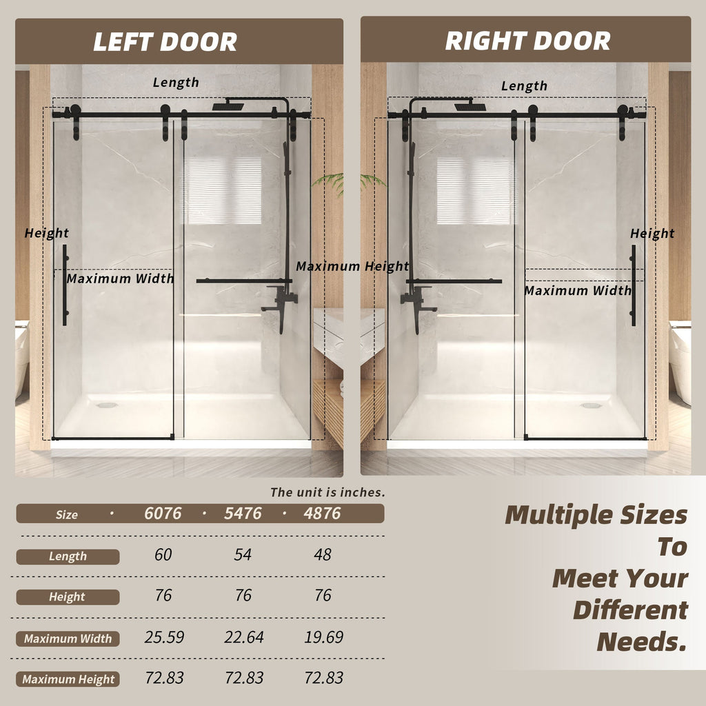 Frameless Sliding Shower Door - 44-48" x 76" H