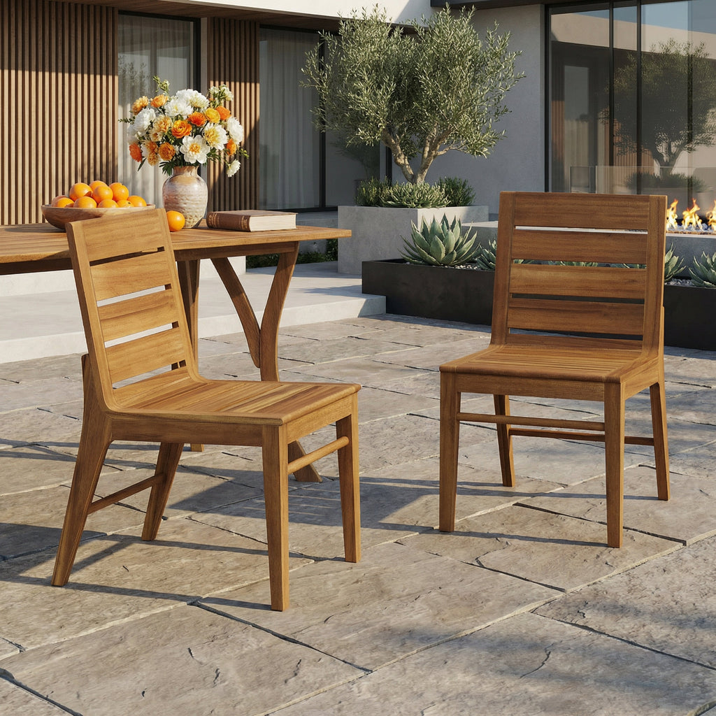 Outdoor Acacia Wood Dining Chair Set of 2