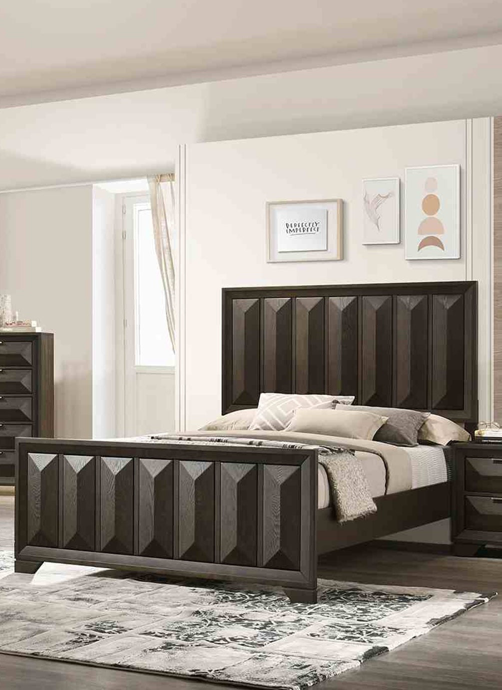 Espresso 1pc Eastern King Size Bed Panel Headboard