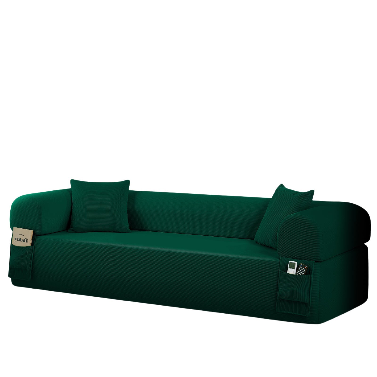 Spring Sofa with High-Quality Fabric, Pillows & Storage - Green