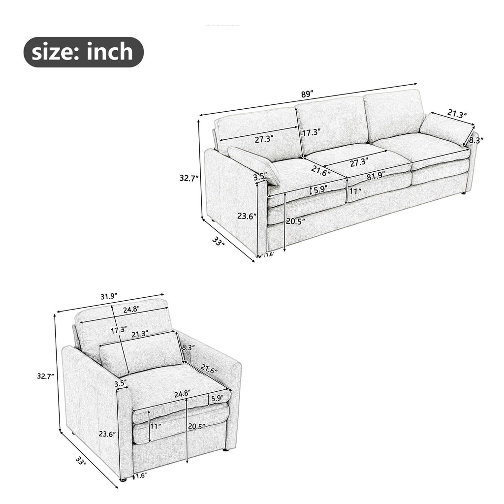 Cozy Upholstered Sofa Set Oversized Comfy Cloud Sofa