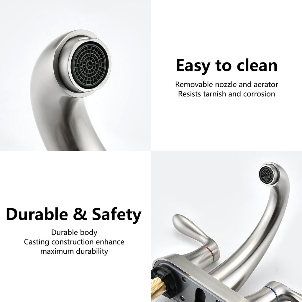 Two Handle 4 Inch Centerset Bathroom Sink Faucet with Pop-Up Drain