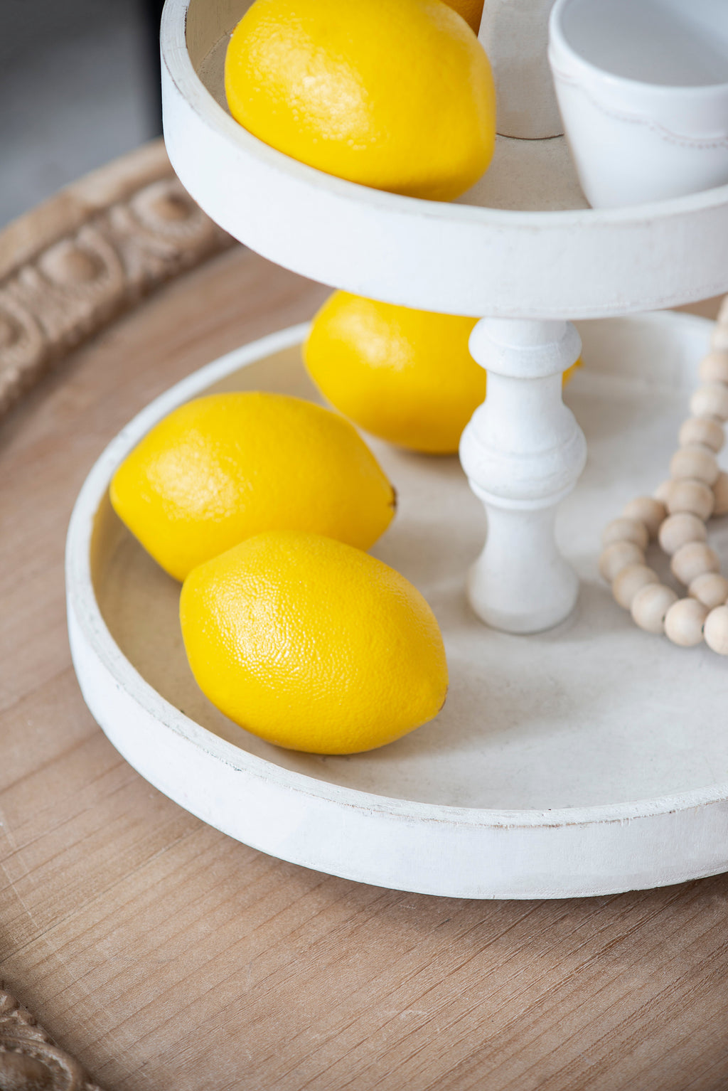 D11.8x15.4" Two-Tiered Round Wooden Tray
