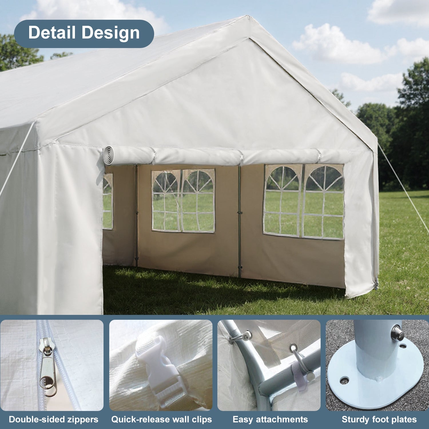 10'x20' Carport Canopy Party Tent with Removable Sidewalls