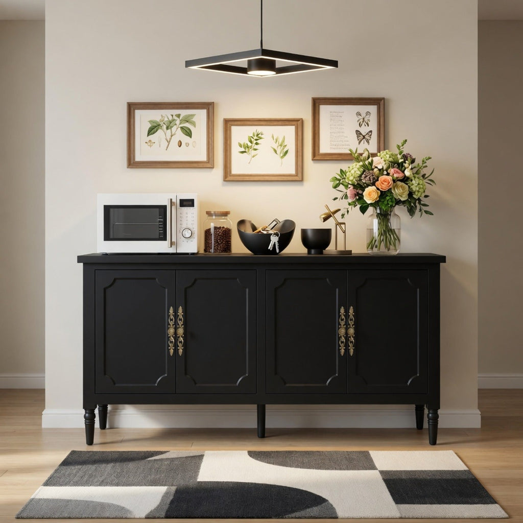 58.9" Stain Black Buffet Cabinet
